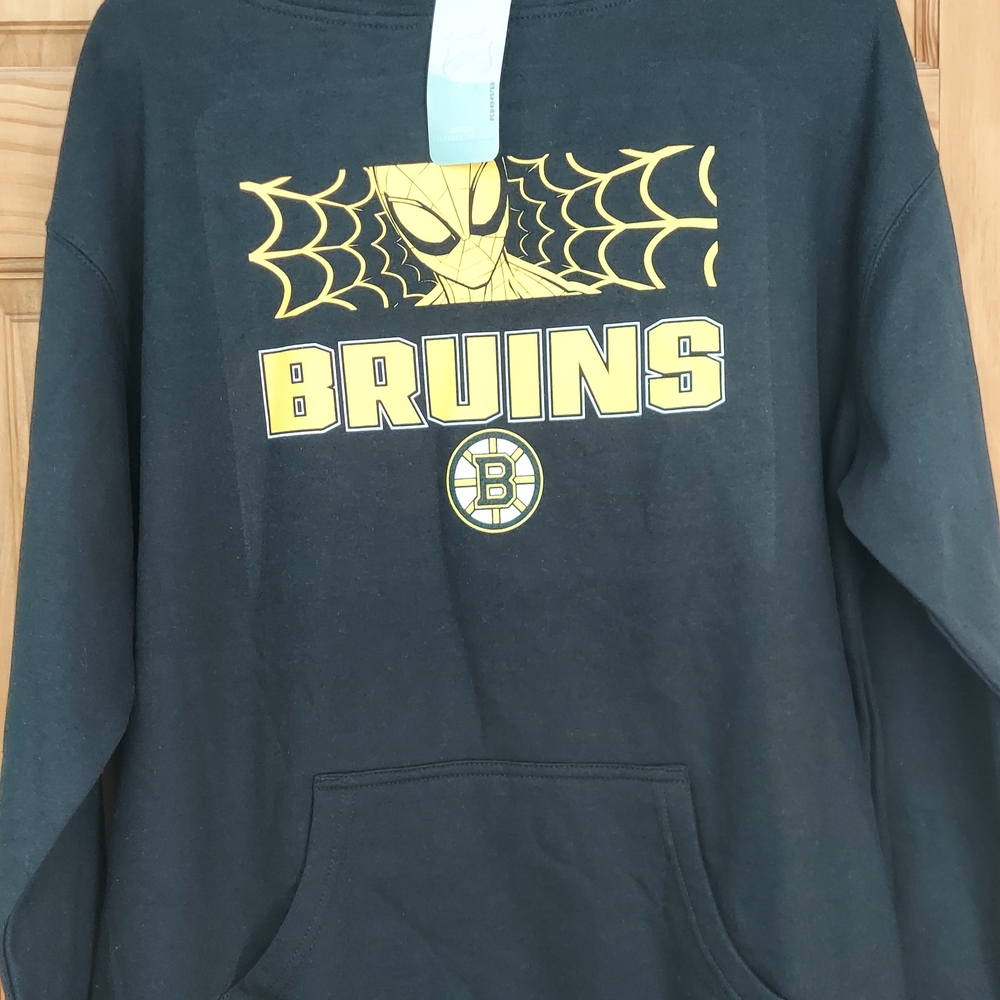 Bruins Spiderman Black and Yellow Sporty Hoodie Boys Size XL Streetwear Casual